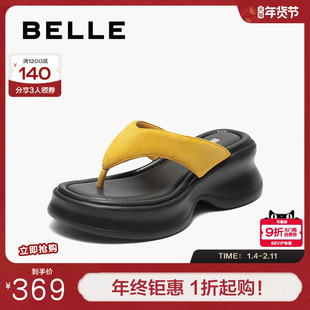 百丽简约亲肤夹趾拖鞋女夏季新款厚底增高可外穿拖鞋B2711BT5