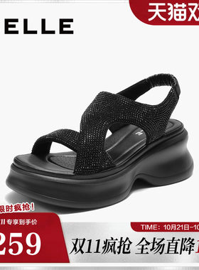 百丽女鞋厚底水钻法式休闲运动凉鞋女夏季新款增高鞋子E2W1DBL5