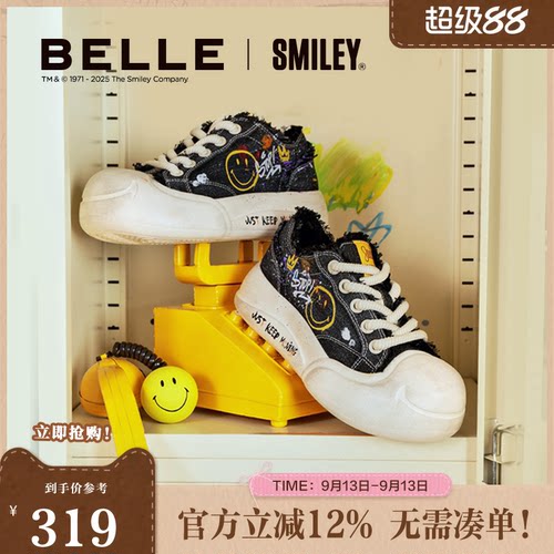 百丽SMILEY联名流浪玩家帆布涂鸦鞋新款女鞋子休闲板鞋3ZJC4CM5