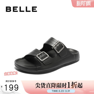 沙滩凉拖A1896BT5 舒适软底爸爸鞋 百丽休闲外穿一字拖男夏季 新款