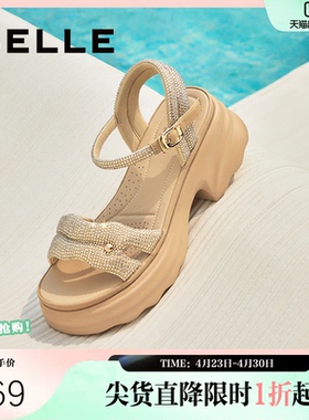 百丽女鞋厚底增高一字带凉鞋夏季新款妈妈法式休闲凉鞋D7Z2DBL5
