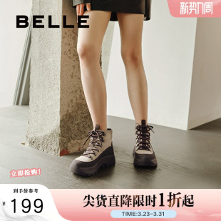 新款 冬季 户外休闲马丁靴短靴B8B1DDD4 子厚底高帮鞋 百丽女鞋