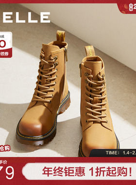 百丽厚底大黄靴女靴子冬季新款户外工装短靴英伦风马丁靴BCX62DZ4