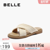 可外穿沙滩鞋 新款 子E2Y1DBT5 夏季 百丽编织罗马风平底休闲凉拖鞋