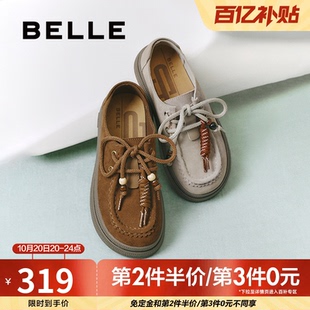 百丽复古串珠厚底勃肯鞋女款春夏新休闲牛津乐福单鞋子E1R1DCM5