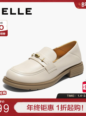 百丽乐福鞋女新款黑色小皮鞋两穿一脚蹬羊皮深口单鞋子E1N1DCA5