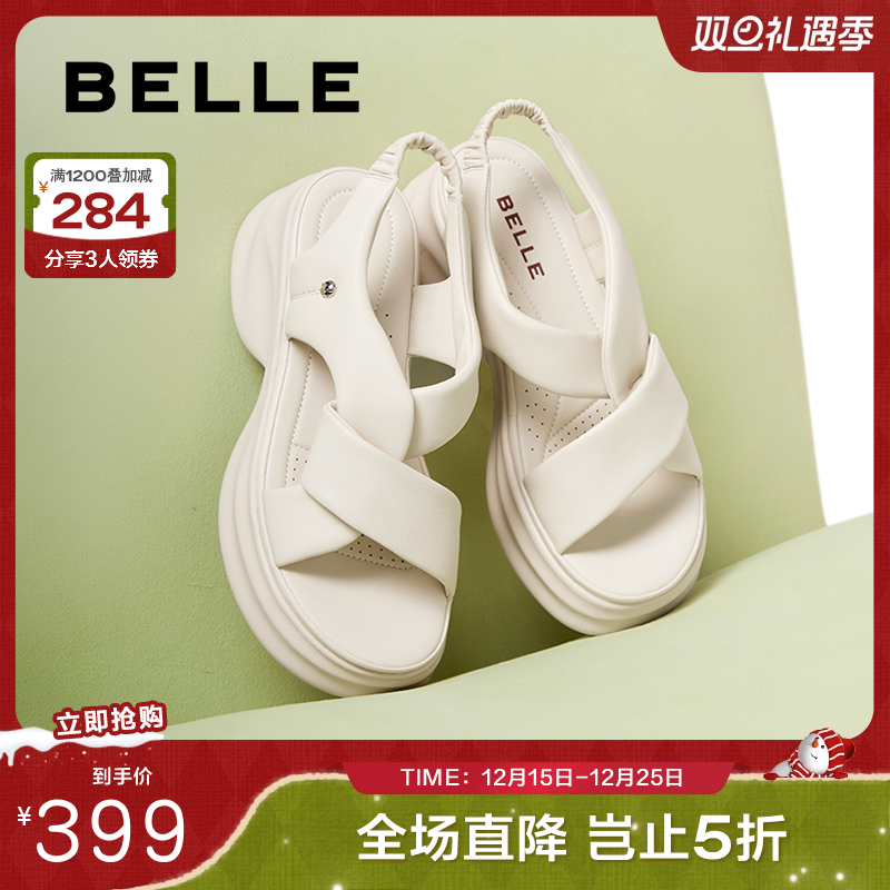 凉鞋百丽女厚底老爹新款沙滩鞋子