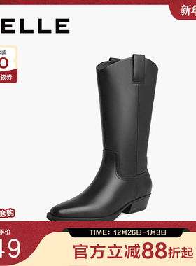 百丽西部靴时装靴女款冬季新款鞋子女靴厚底靴子高跟短靴BDI70DG3