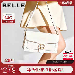 百丽包包女新款斜挎简约气质小方包女秋百搭白色单肩包X5975BX2