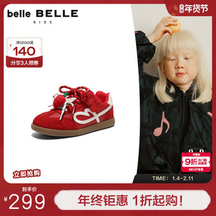 百丽儿童鞋红色阿甘德训鞋女中童鞋新年款魔术贴板鞋L2015A86