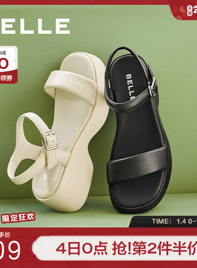 百丽一字带厚底凉鞋女夏季新款鞋子可外穿休闲运动凉鞋A9D1DBL4