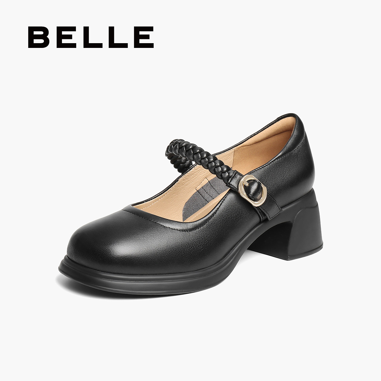 百丽粗高跟厚底玛丽珍鞋子春季新款一字带舒适浅口单鞋女3A6A8AQ5,女鞋,玛丽珍鞋,淘宝优惠券,粉丝福利购,淘宝优惠卷