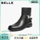 新款 靴子女冬季 舒适约会百搭短靴子B2819DD5 显瘦真皮时装 百丽女鞋