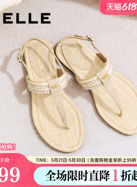 钟楚曦同款度假穿搭夹趾拖女百丽幸运苏新款外穿人字拖3T833BL5