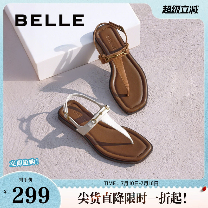 百丽女鞋夹脚趾人字平底凉拖女夏季新款可外穿罗马凉鞋子3UE39BL5