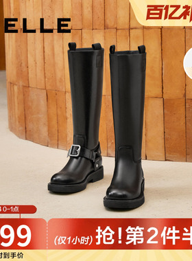 百丽厚底骑士靴女新款冬季显瘦高长靴加绒长筒西部靴子B2171DG4