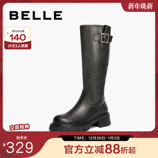 百丽女靴子厚底高长靴冬季 西部靴显瘦长筒靴骑士靴B2136DG4 新款