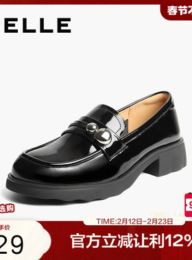 百丽厚底复古乐福鞋女秋季新款黑色小皮鞋深口单鞋子E1G1DCA5