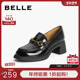百丽女鞋 3A625CA4 马衔扣粗高跟乐福鞋 子英伦通勤单鞋 黑色小皮鞋