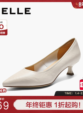 百丽女鞋子细高跟单鞋秋季新款真皮通勤不累脚浅口单鞋BFH01CQ5