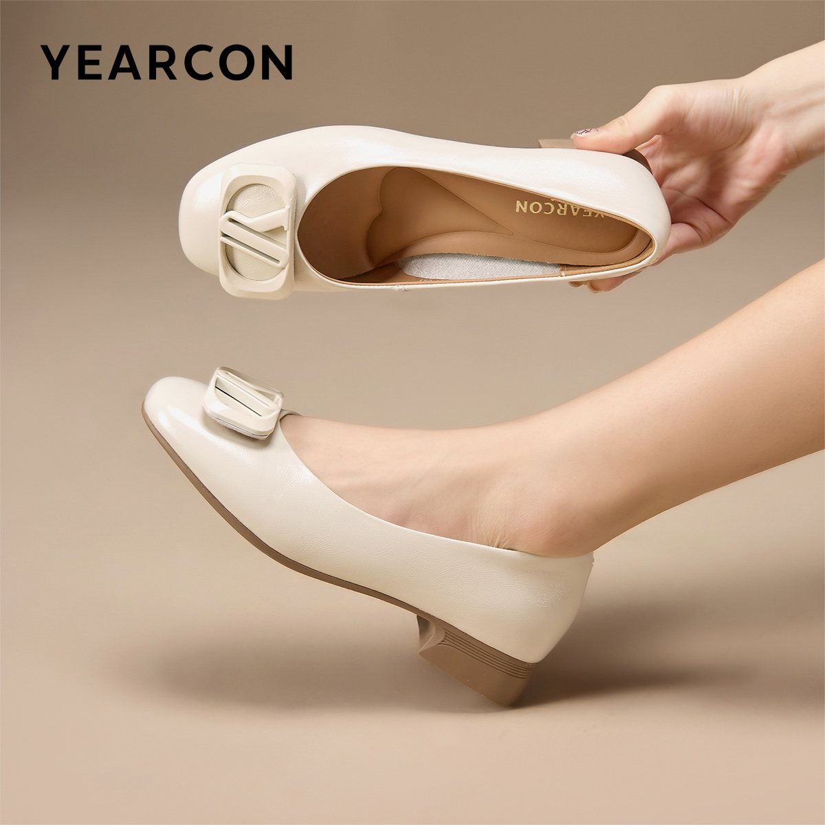 意尔康官方正品女鞋单鞋羊皮浅口方头舒适时尚复古法式秋季新款