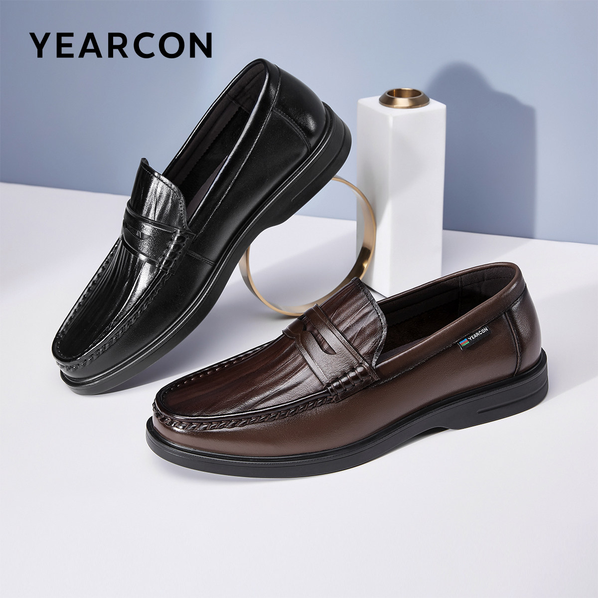 意尔康官方正品男鞋商务休闲皮鞋一脚蹬舒适英伦风乐福豆豆鞋