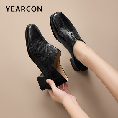 意尔康官方正品时尚休闲女鞋手抓纹气质一脚蹬法式百搭复古懒人