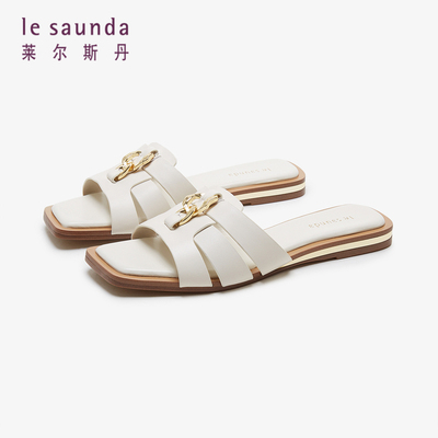 莱尔斯丹商场同款方头饰扣女拖鞋