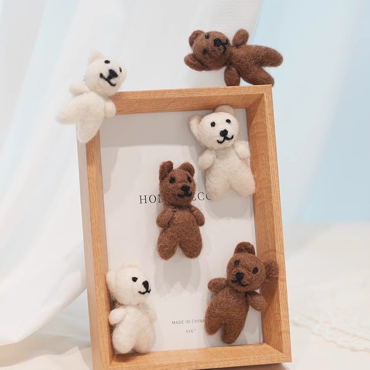 手工羊毛毡白棕小熊动物冰箱贴萌宠立体摆件 ins风磁性贴可爱胸针,家居饰品,冰箱贴,淘宝优惠券,粉丝福利购,淘宝优惠卷