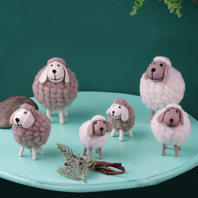 轻奢羊毛毡手作成品羊桌面小摆件书柜室内家装饰创意装饰乔迁礼物