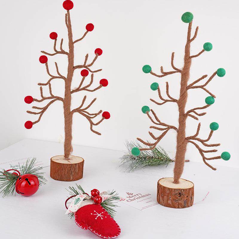 圣诞节圣诞树枝树红绿果子树羊毛毡桌面装饰摆件场景布置装饰品