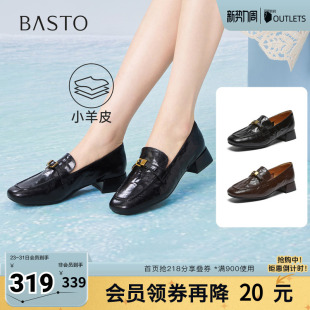 简约复古通勤粗跟女单鞋 乐福鞋 C7255AA6 新款 百思图2026春季