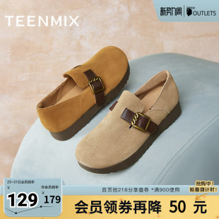 春新款 一脚蹬深口单鞋 KK009CM4 女休闲鞋 天美意复古厚底勃肯鞋