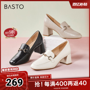 粗跟单鞋 百思图奥莱秋季 金属扣乐福鞋 商场同款 KA103AA3 新款