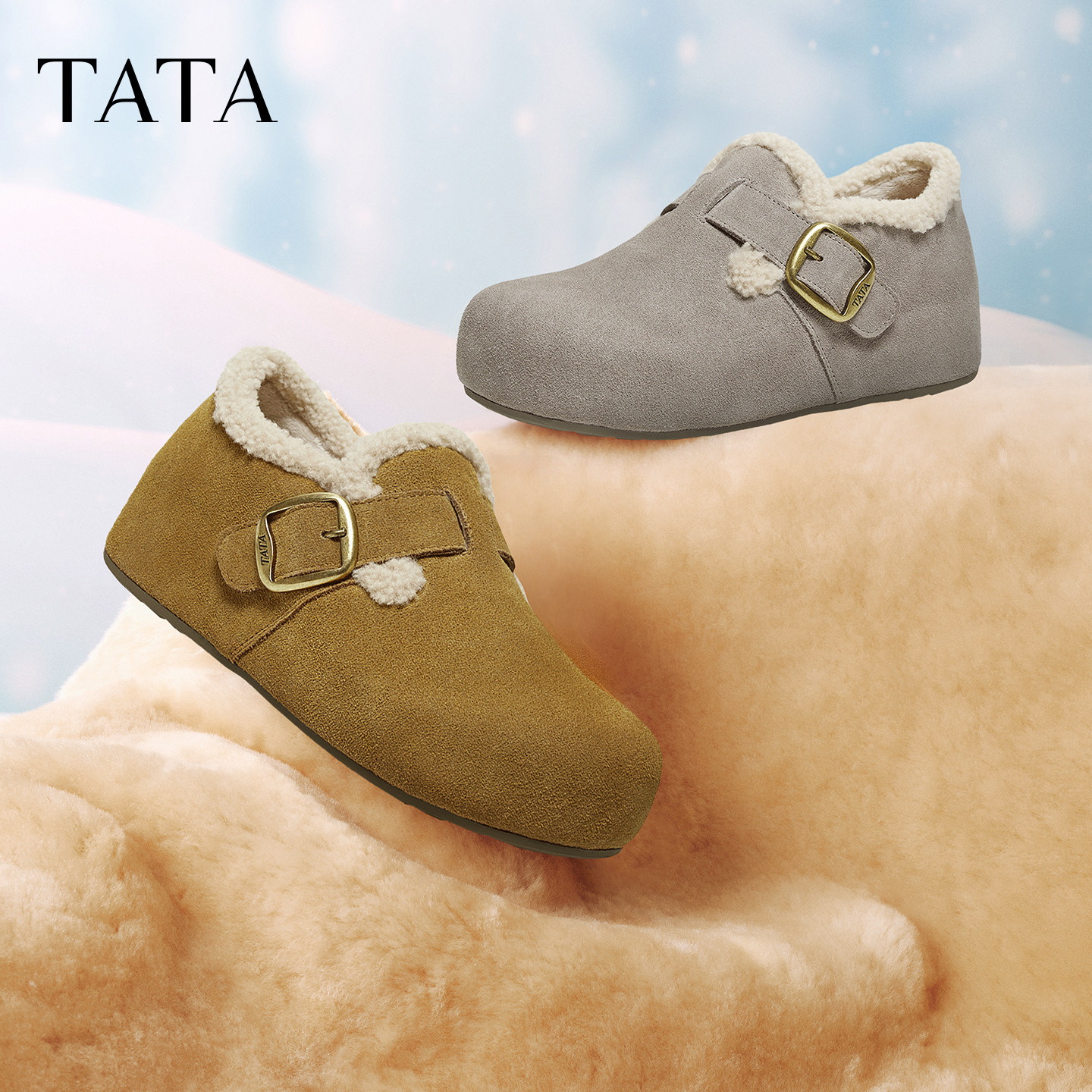 TATA他她女鞋2025加绒勃肯鞋冬季厚底单鞋休闲鞋包头拖鞋4UL01CH5
