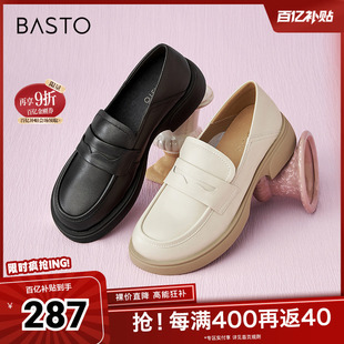 简约学院乐福鞋 百思图春夏季 新款 商场同款 UFF01CA4 粗跟女单鞋