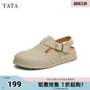 新款 TATA他她复古圆头勃肯鞋 SPN01BH5奥莱 春季 后空凉鞋 女鞋 沙滩鞋