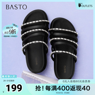 E5973BT5 百思图2025夏季 新款 时尚 潮流户外休闲一字拖厚底女拖鞋