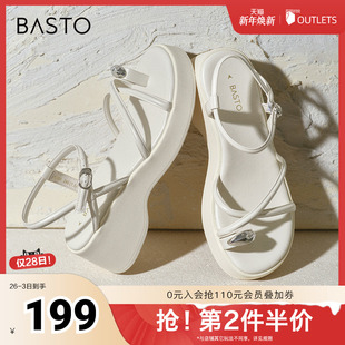 时尚 商场同款 简约时装 凉鞋 M2036BL4 百思图春夏季 厚底女凉鞋 新款