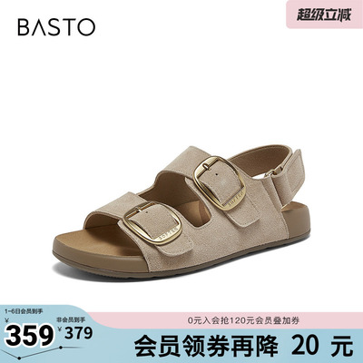 百思图2026夏季新款商场同款勃肯鞋时尚复古休闲女凉鞋T6497BL6