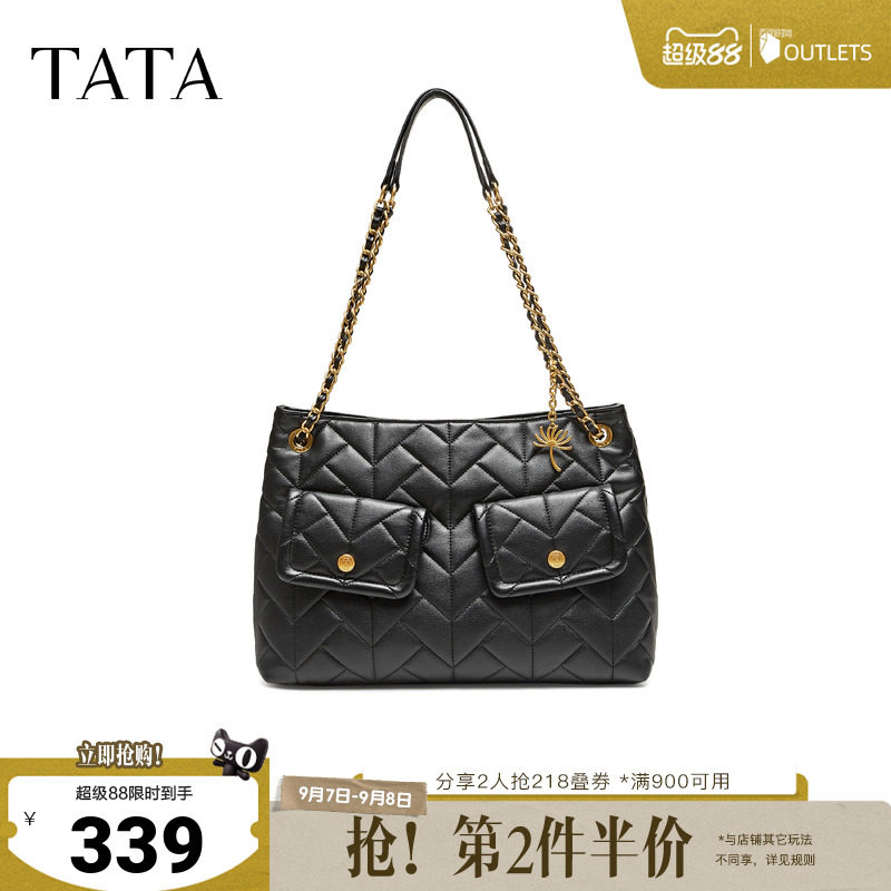 TATA他她女包秋季新款托特轻奢包黑色高级感通勤百搭包包X3605CX6