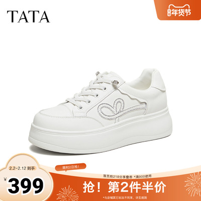 TATA他她女鞋2026春季新款小皮鞋时尚休闲鞋厚底百搭板鞋WJN30AM6