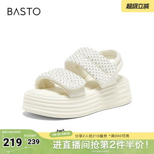 百思图夏季新款商场同款休闲百搭凉鞋时尚厚底增高女凉鞋X5135BL5