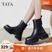TATA他她厚底休闲切尔西靴女靴撞色显瘦烟筒靴子秋冬新款 WJZ03DD4