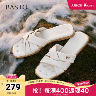 通勤一字拖平跟女凉拖鞋 简约时尚 TY414BT5 新款 百思图2025夏季