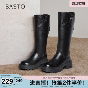 骑士靴时尚 潮流街头粗跟女长靴F2271DG5 新款 百思图2025冬季