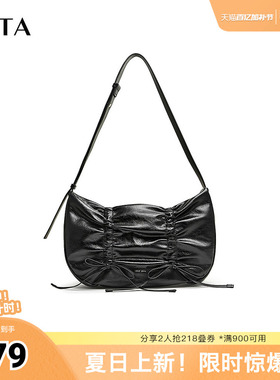 Tata他她法式腋下包女包包褶皱黑色单肩包法棍包新款X3321CX4奥莱
