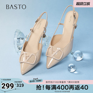 时尚 百思图夏季 新款 商场同款 F6031BH5 百搭潮流细高跟尖头女凉鞋