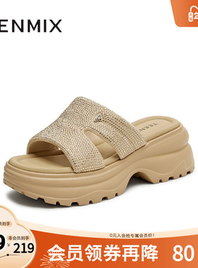 天美意2025新款商场同款厚底一字拖沙滩拖女运动拖鞋BI972BT5