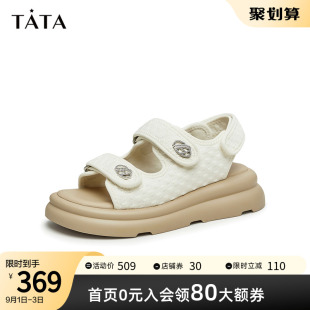 新款 Tata他她简约厚底运动凉鞋 夏季 女夏季 WLG02BL3 女奥莱休闲拖鞋